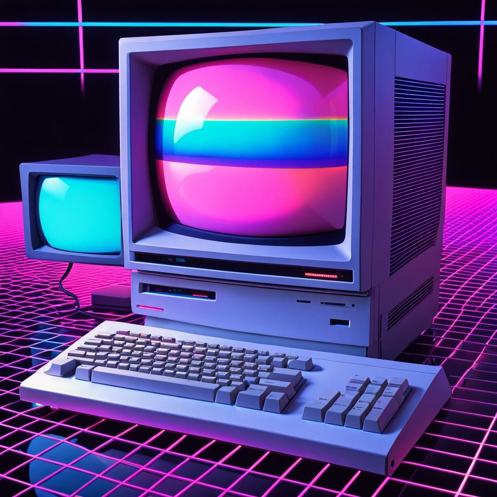 Apple Macintosh in Vaporwave Retro-Futurism Style