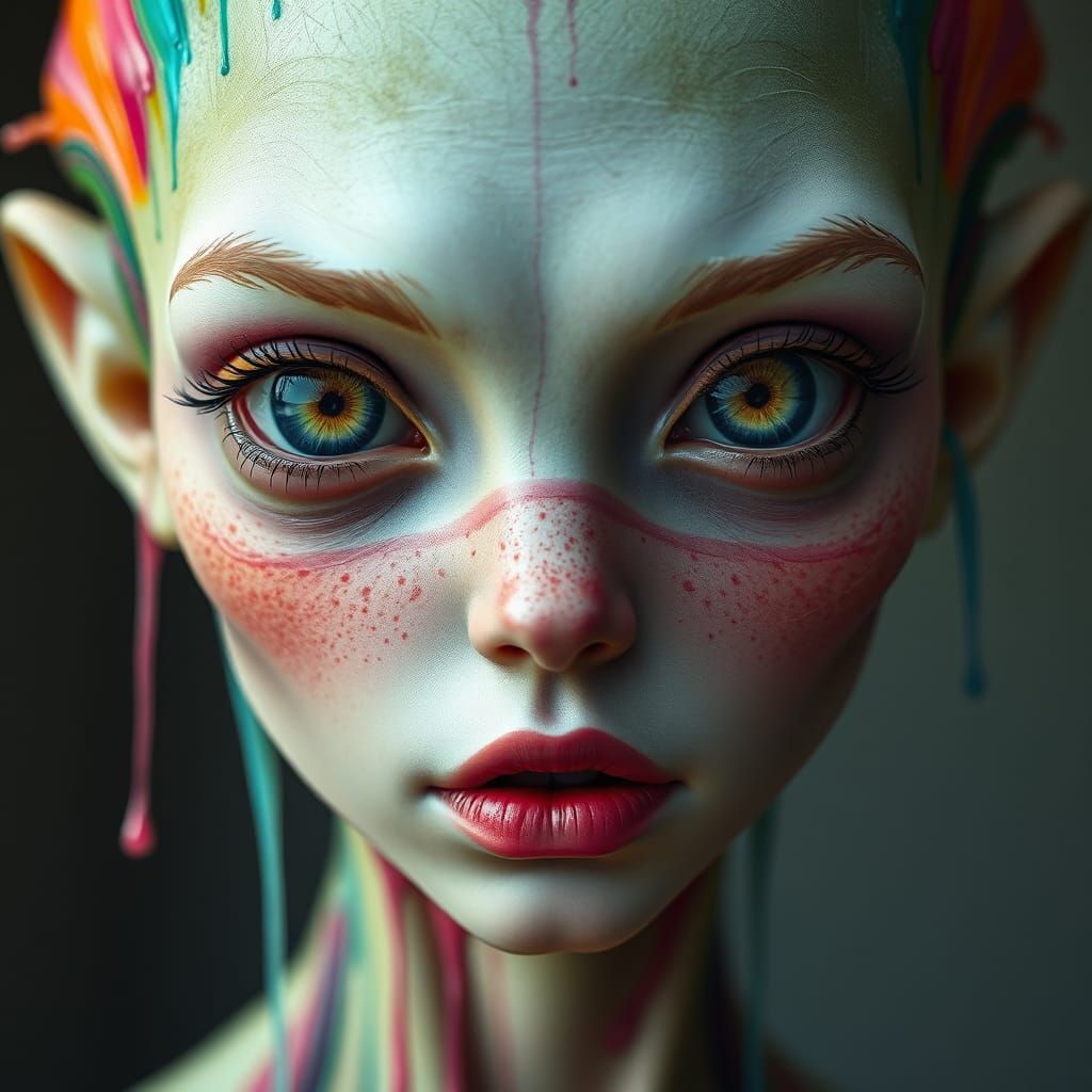 Alien Beauty with Ink Hair, in Surreal Photorealism