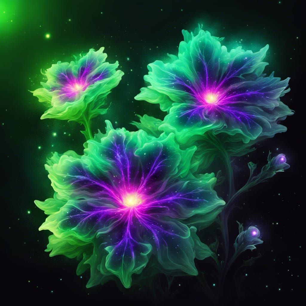 Beautiful vibrant Neon green and purple glowing galaxy nebul...