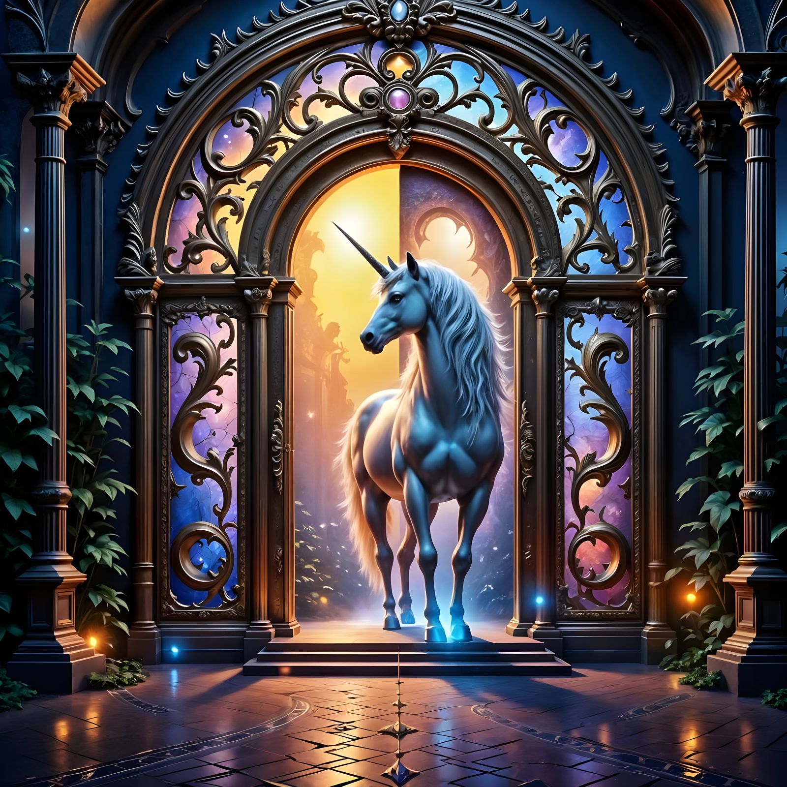 Majestic Unicorn in Opulent Cosmic Chamber