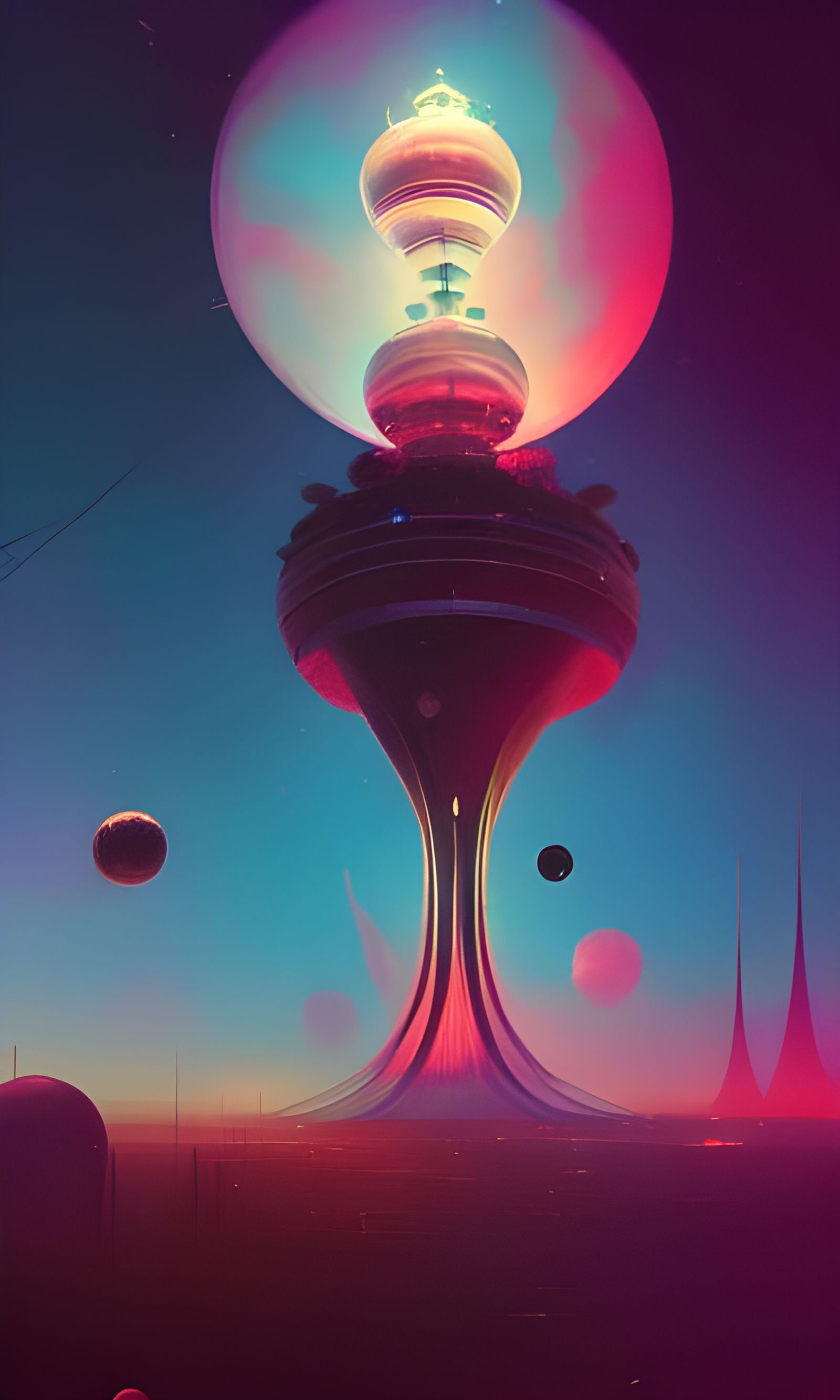 Dream World Tower in Space: Digital Illustration