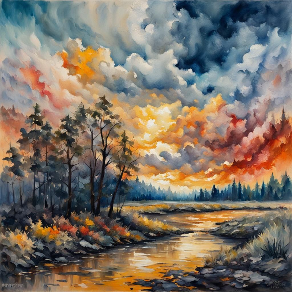 Ashen Painting in Gouache Impressionist Style