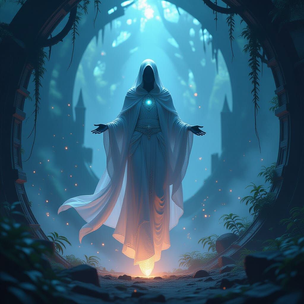 Celestial Being in Futuristic Alien Landscape