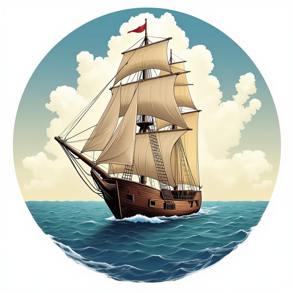 Sailboat at Sea in Pirate-Inspired Vector Art