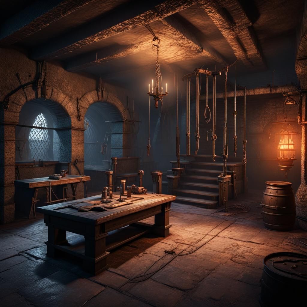 Torture Dungeon Living Room: 3D Game Cinematic Art