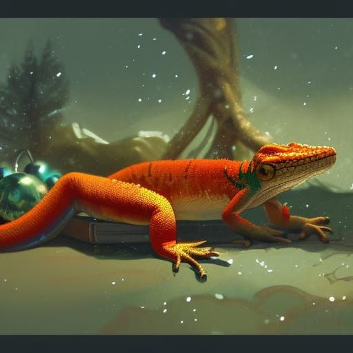 Festive Christmas Lizard Concept Art