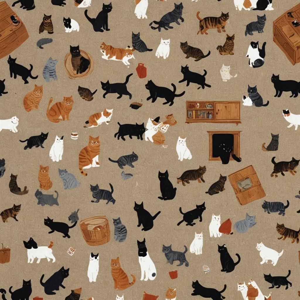 Mischievous Cats Playing in Cozy Living Room