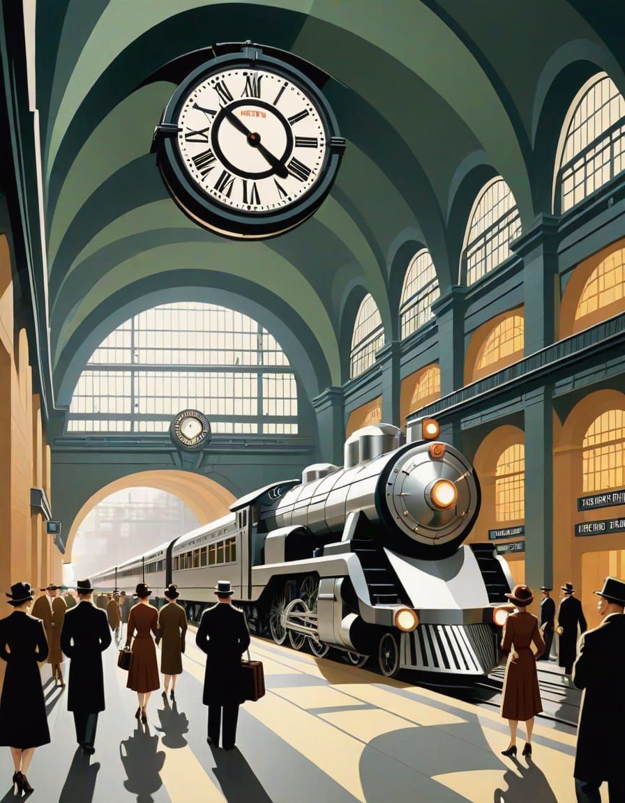 Streamline Locomotive in Grand Central Station
