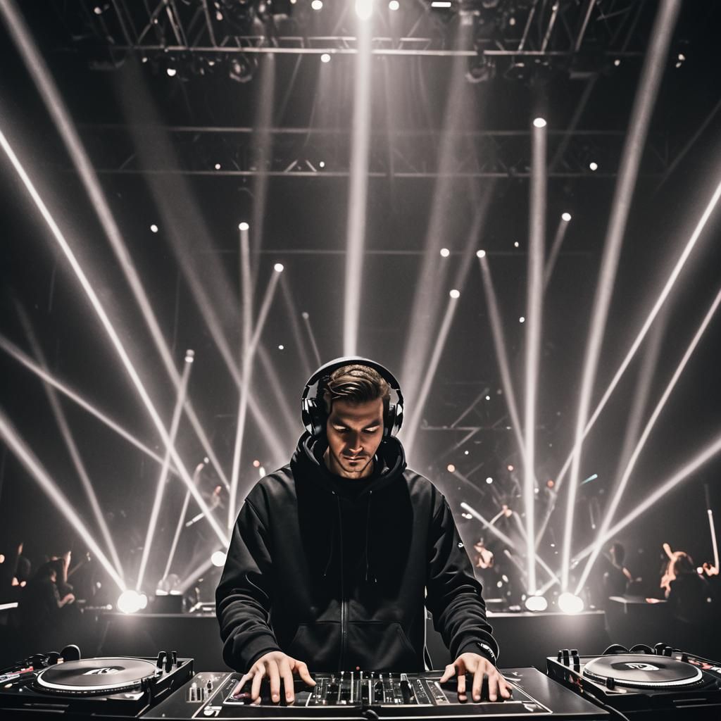 Energetic DJ Concert Scene Under Bright Lights