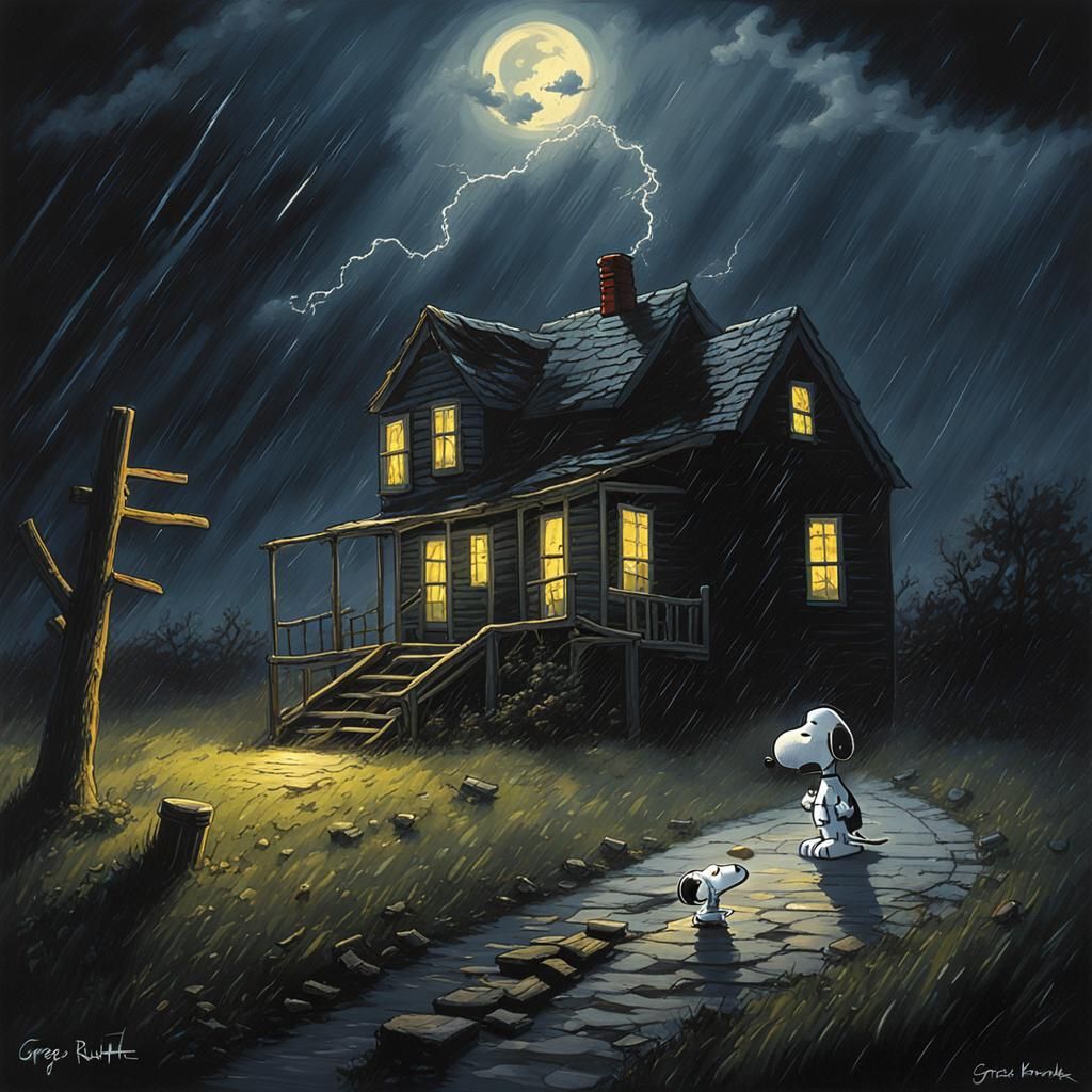 Snoopy in a Dark and Stormy Night, Digital Art