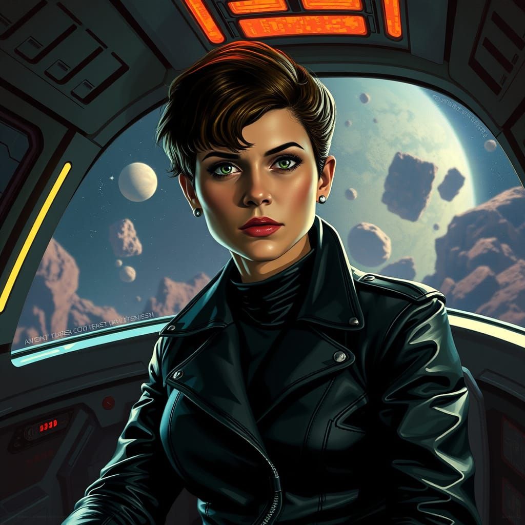 Captain Arleth Portrait in Retro-Futuristic Spaceship Cockpi...