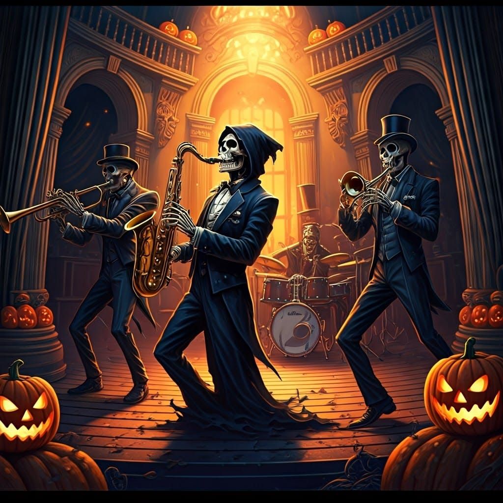 Skeleton Jazz Band Halloween Night