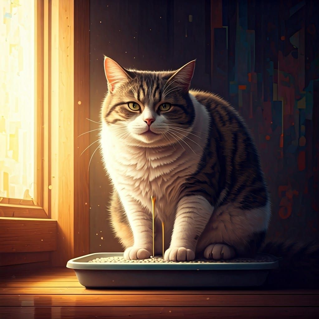 Fat Cat Pooping: Serene Concentration in Still Life