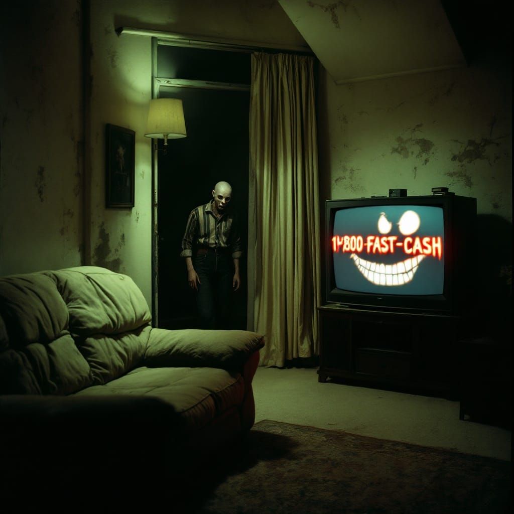 Eerie 1980s Living Room Horror Scene