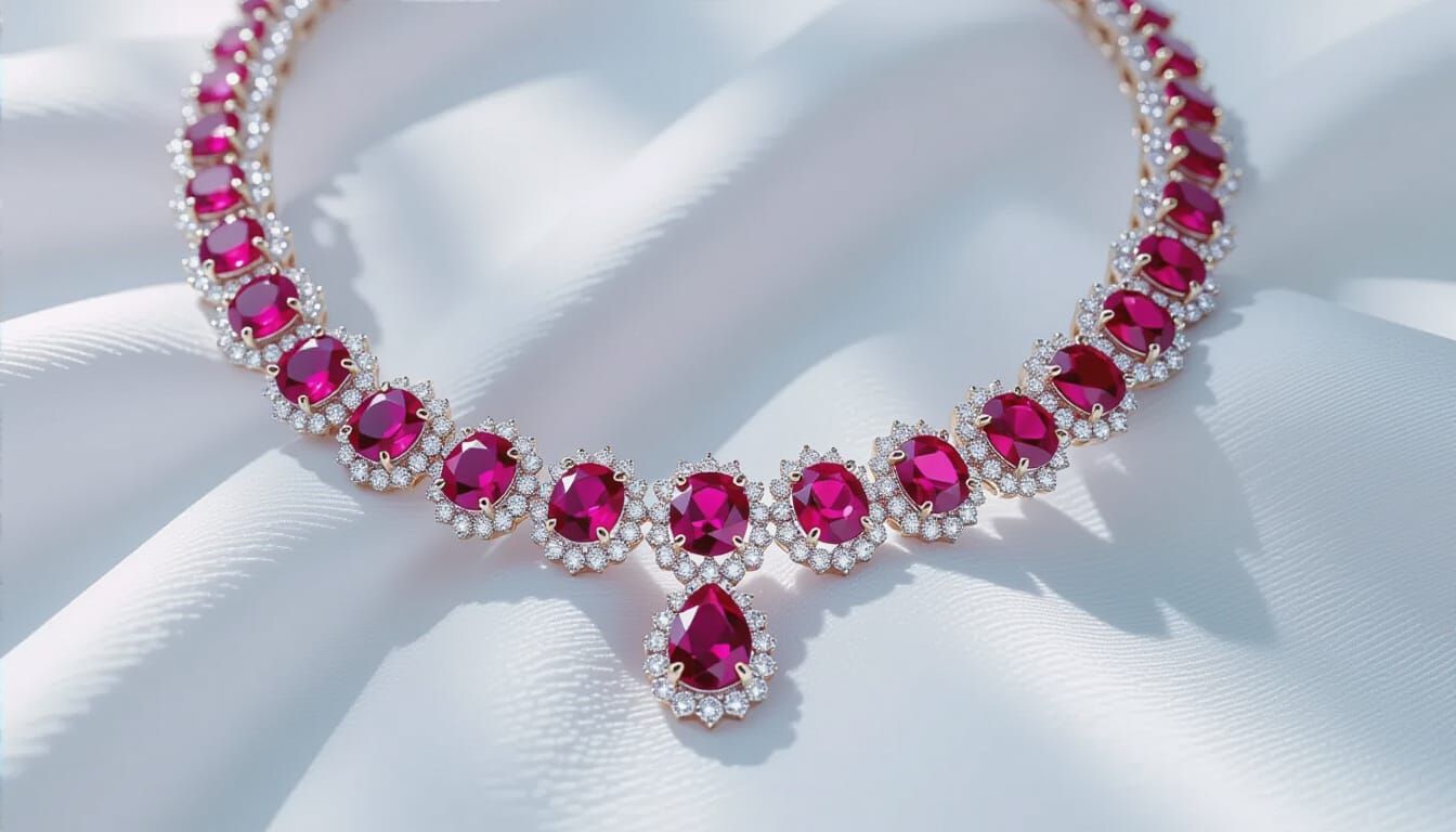 Intricate Ruby and Diamond Necklace: Luxury Jewelry Photogra...