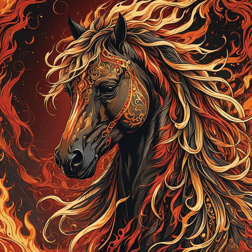 Fiery Horse Head Vector Art in High Definition