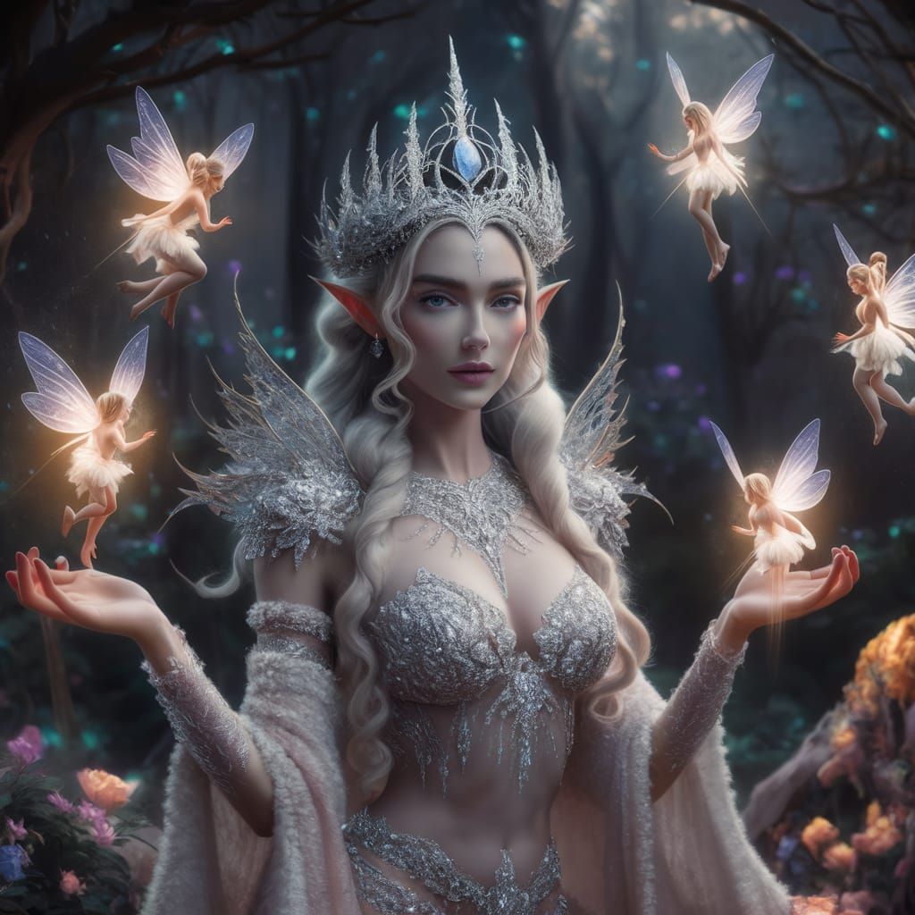 Elven Goddess with Moonstone Crown in Fairycore Forest