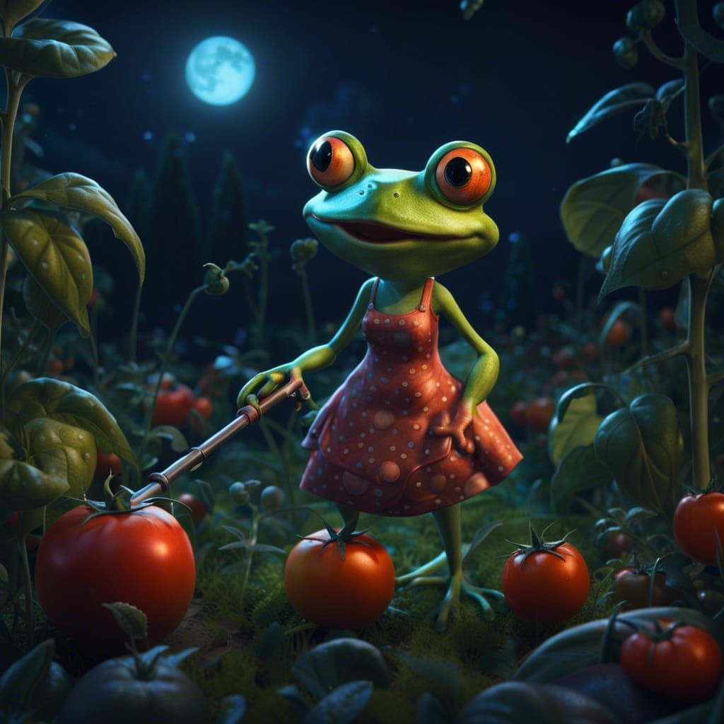 Frog Woman Vacuums Tomato Garden: Fantasy Concept Art