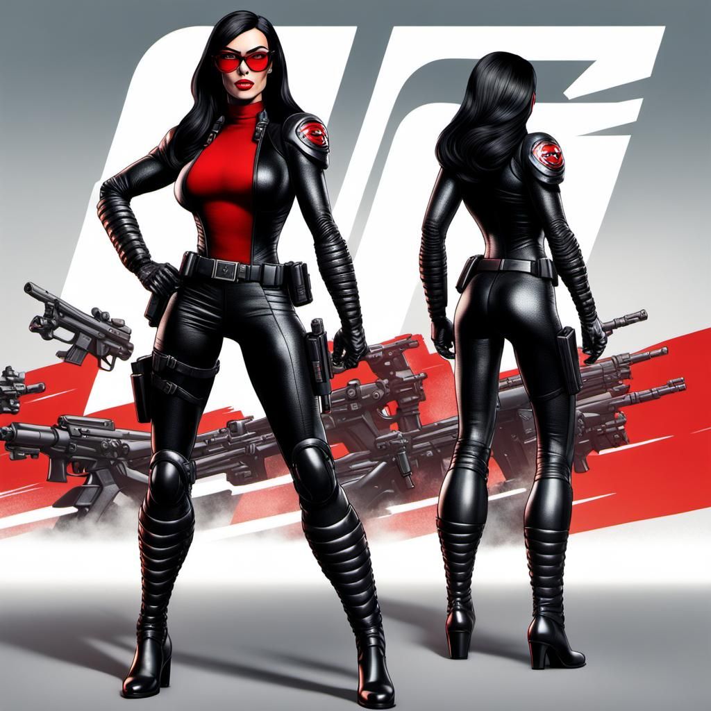Hyperrealistic Baroness with Machine Gun in Black Bodysuit