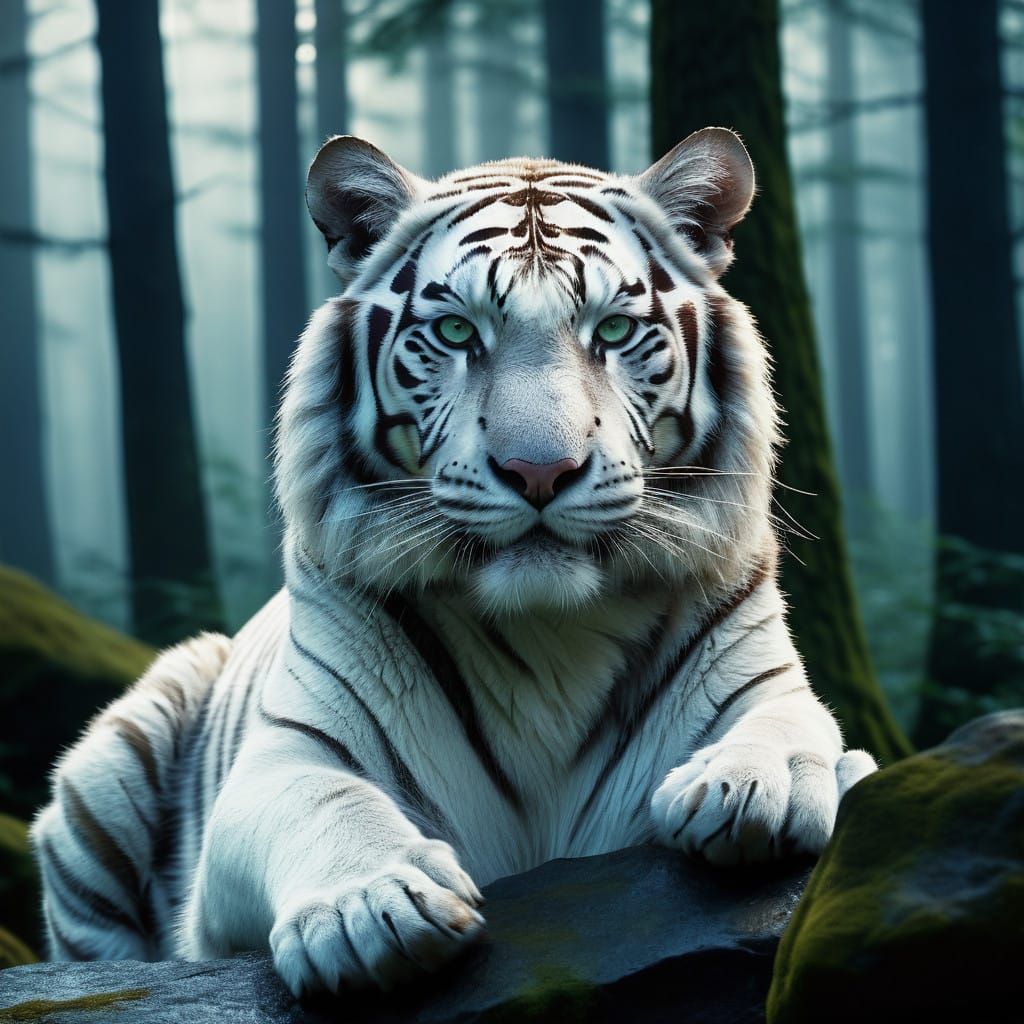 Regal White Tiger in Oil Paint Style
