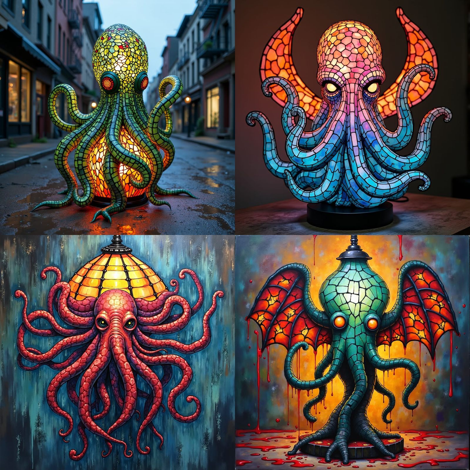 Cthulhu Stained Glass Lamp in Graffiti Art Style