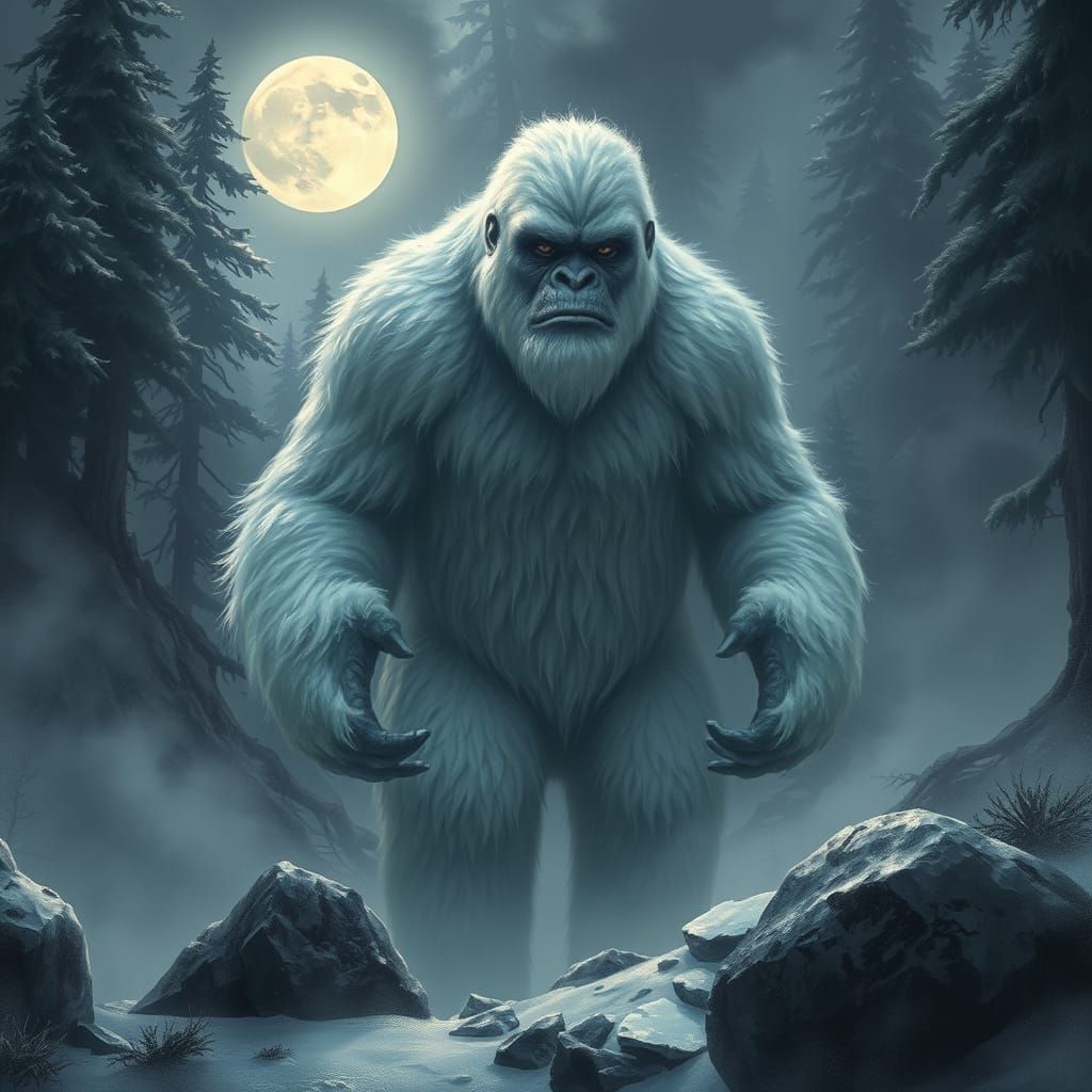 Majestic Yeti in Moonlit Himalayan Forest