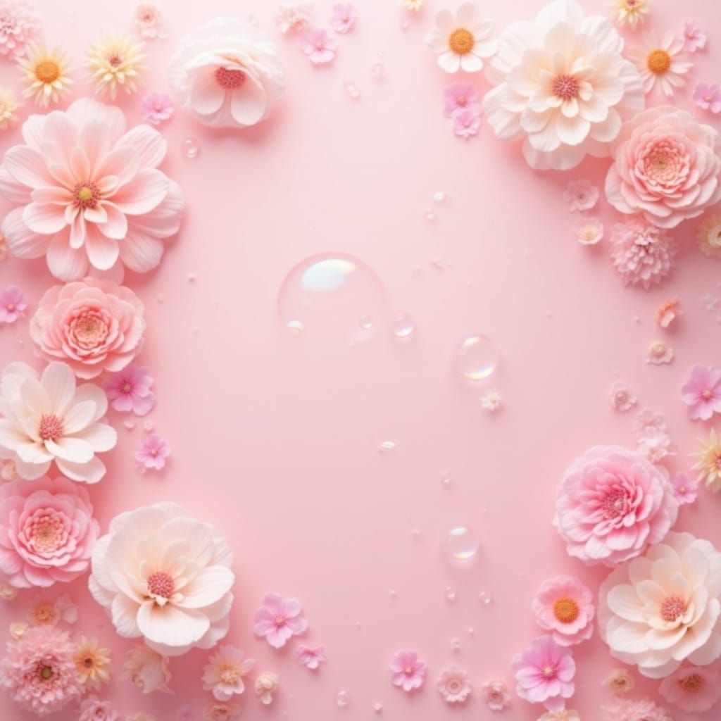 Dreamy Pink Body Wash with Bubbles and Flowers