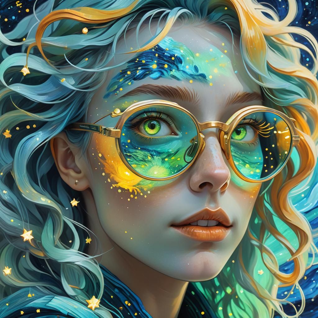 Surreal Portrait with Starry Night Glasses in Matte Painting