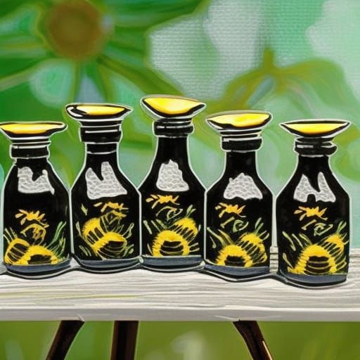 Bees and Honey Pot in Cyberpunk Van Gogh Style