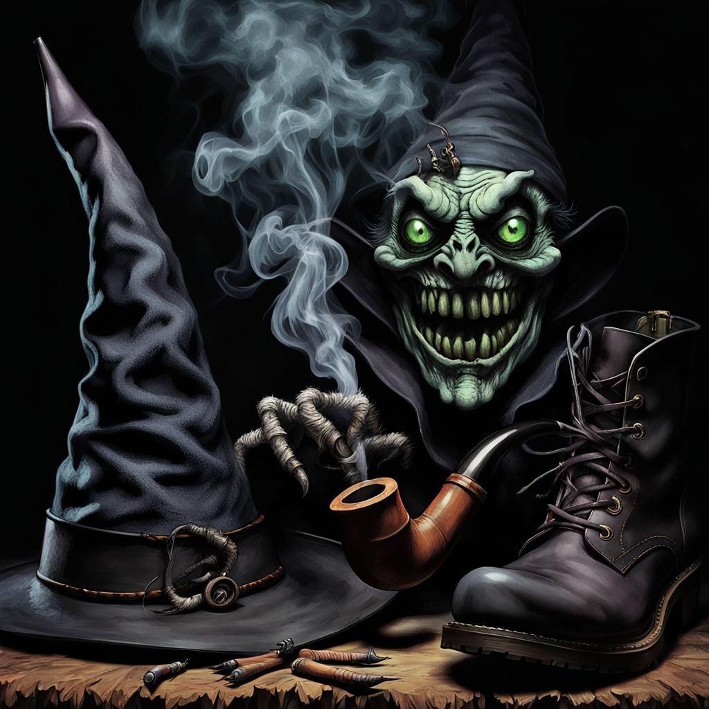Eerie Witch Scene with Smoking Pipe