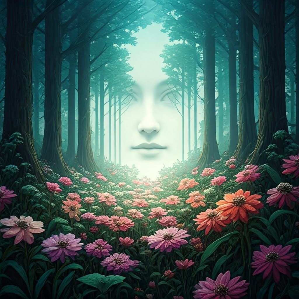 Mysterious Impressionist Landscape with Hidden Face