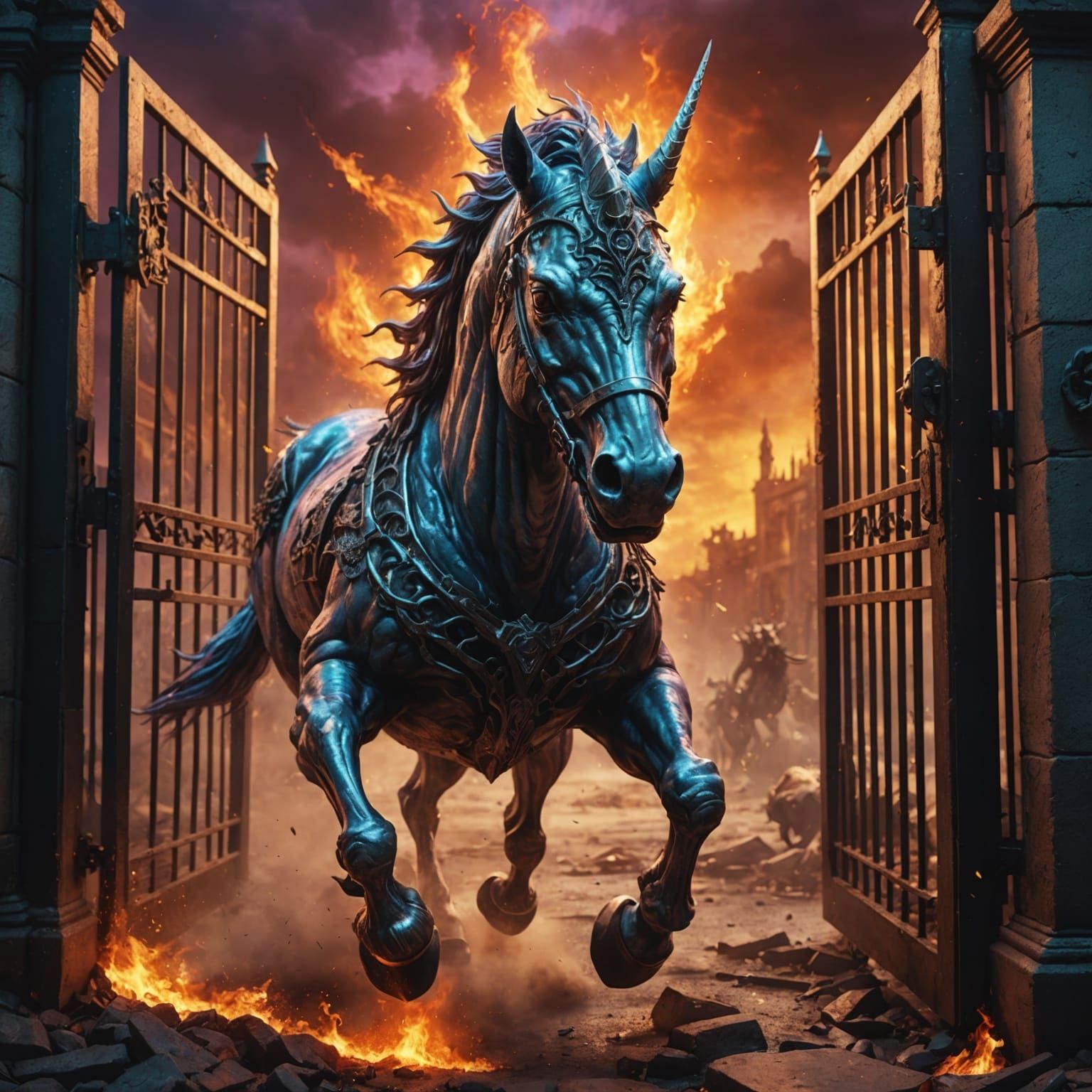 Zombie Unicorn Escaping Hell: Hyperrealistic Fantasy Art