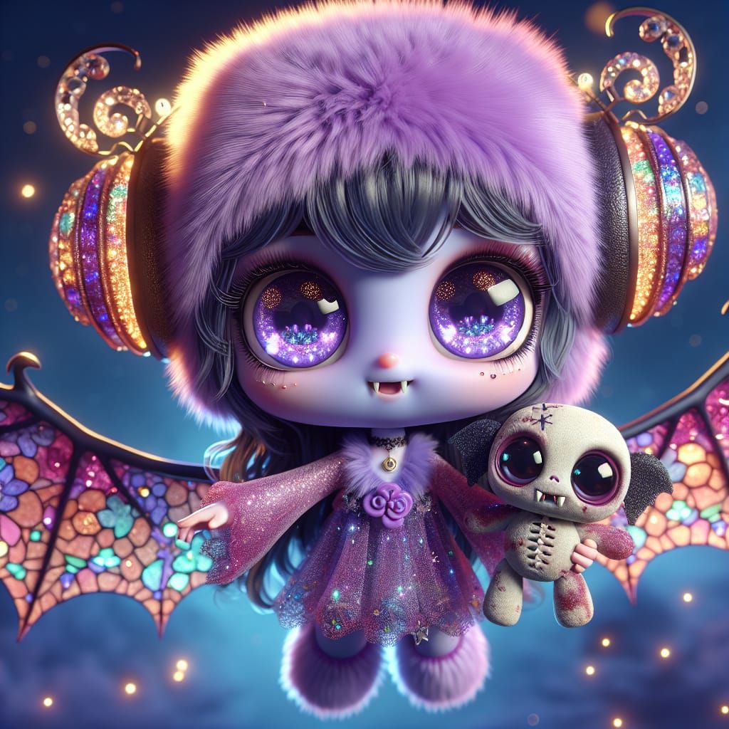 Vampire Girl with Stained Glass Wings in Magical Forest