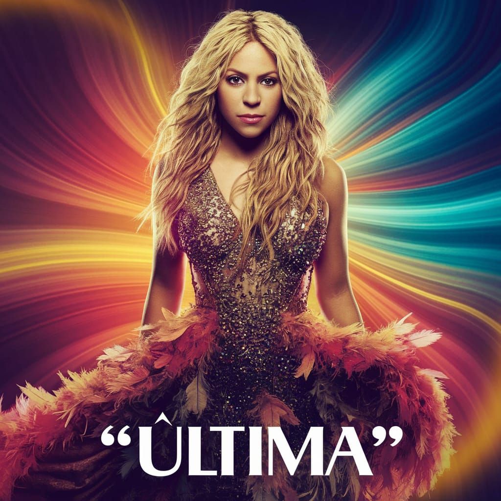 Shakira in Vibrant Colorful Swirling Background with Dramati...
