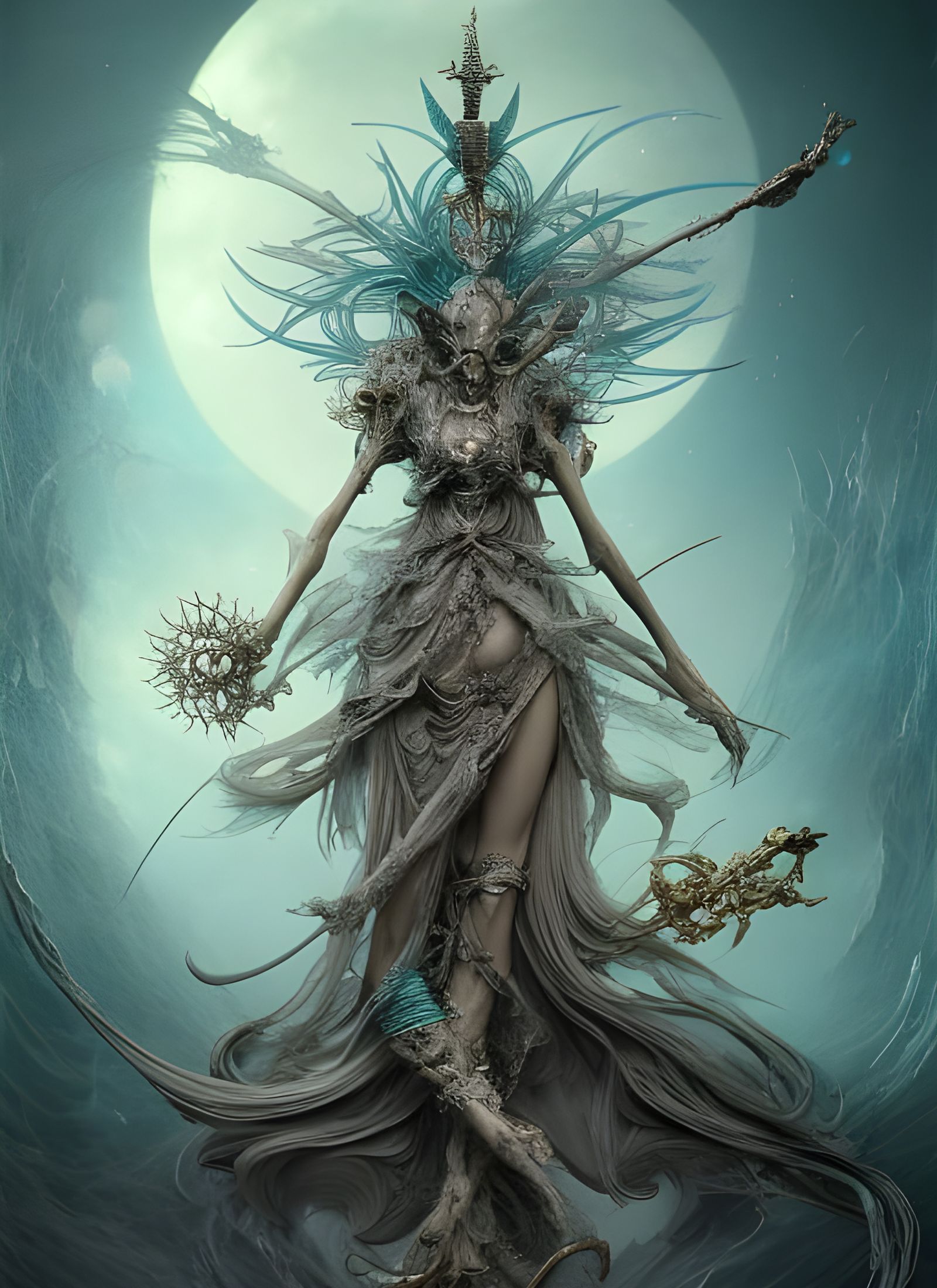 Detailed Tarot Witch in Fluid Acrylic Style