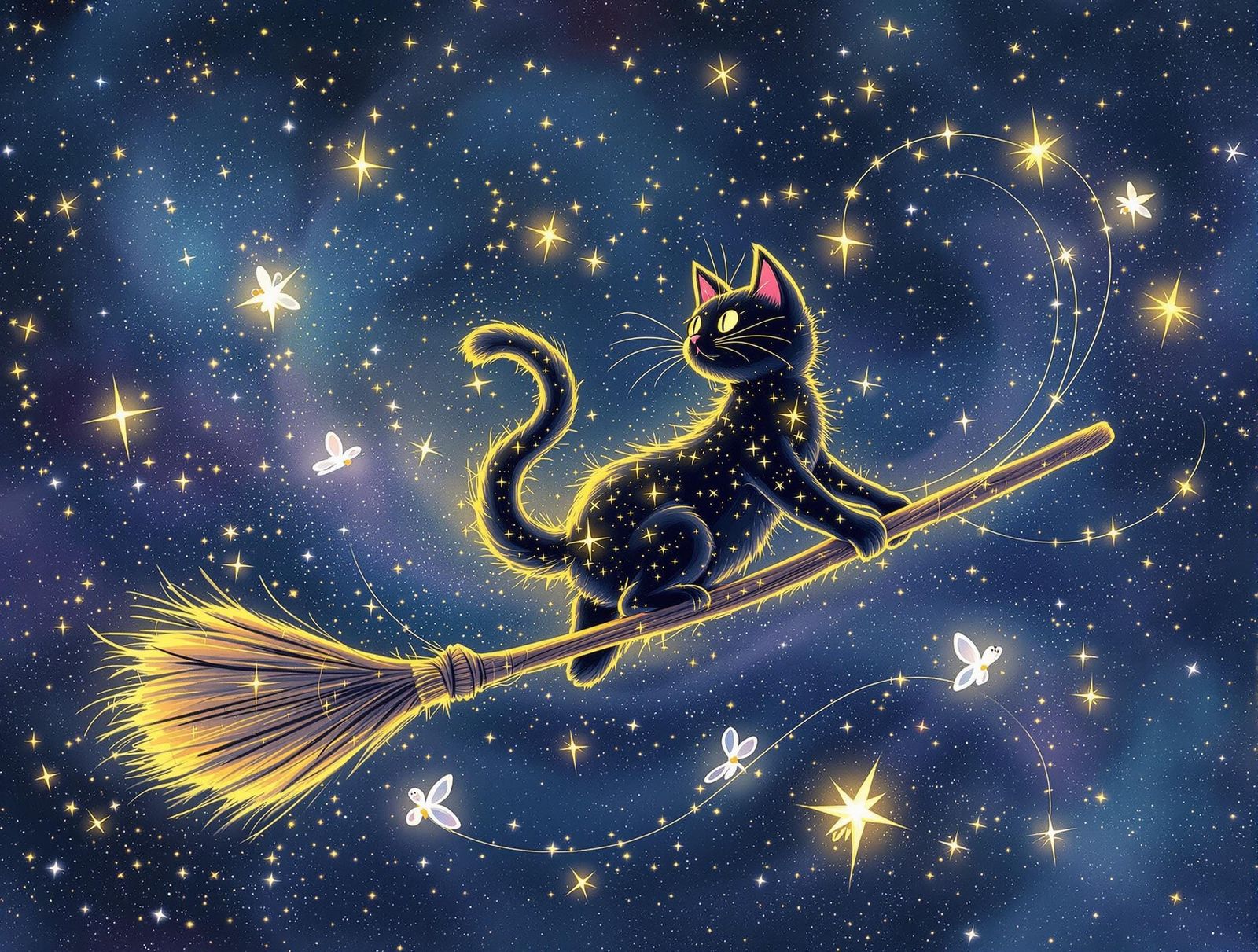 Whimsical Pastel Cat soars in Celestial Dreamscape