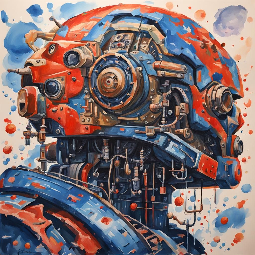 Detailed Gouache Painting of a Robot