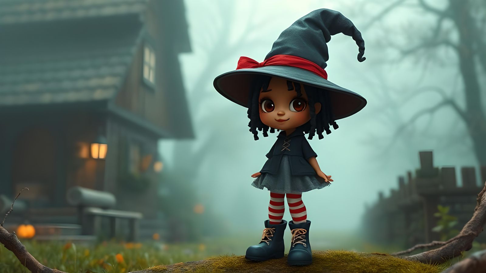 Whimsical Afro-Latina Witch in Digital Art Style