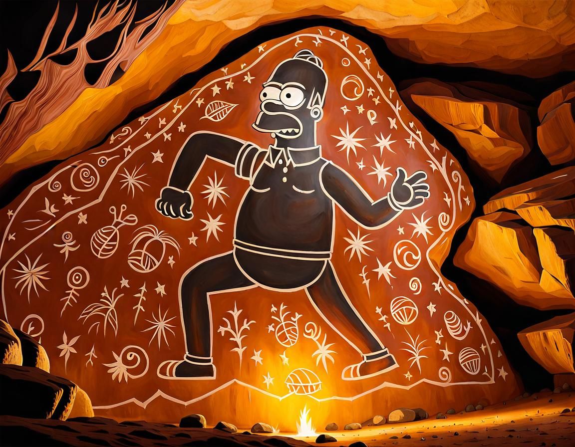 Homer Simpson as Cave Painting in Paleolithic Style