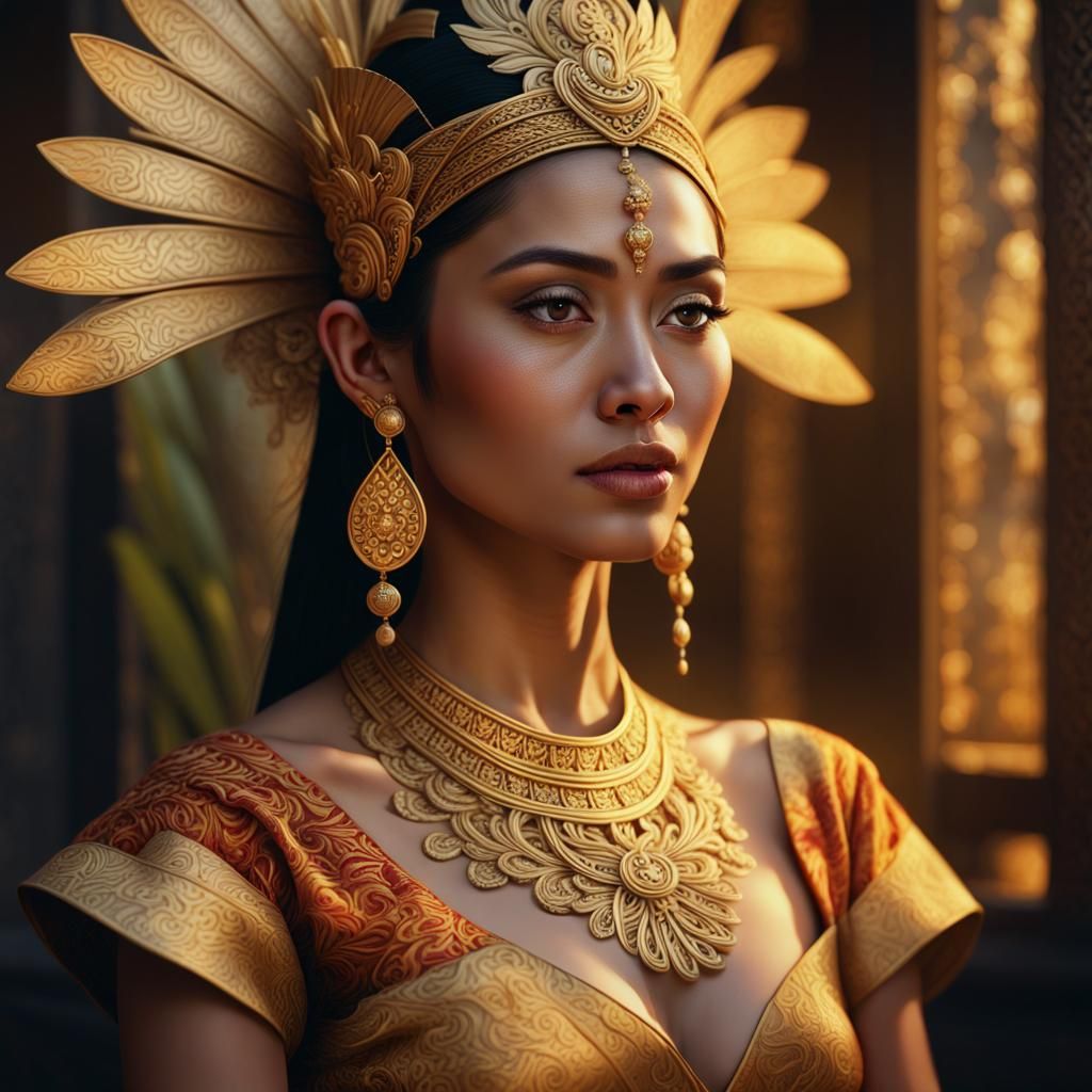 Exotic Balinese Woman Portrait in Golden Light