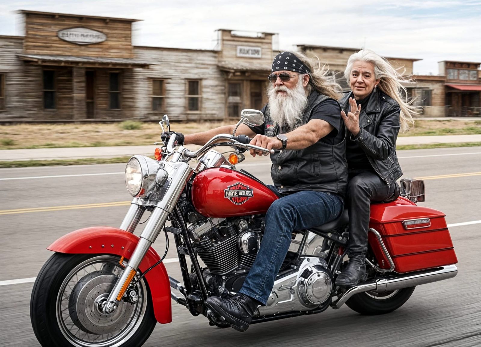 Elderly Couple Ride Harley on Route 66