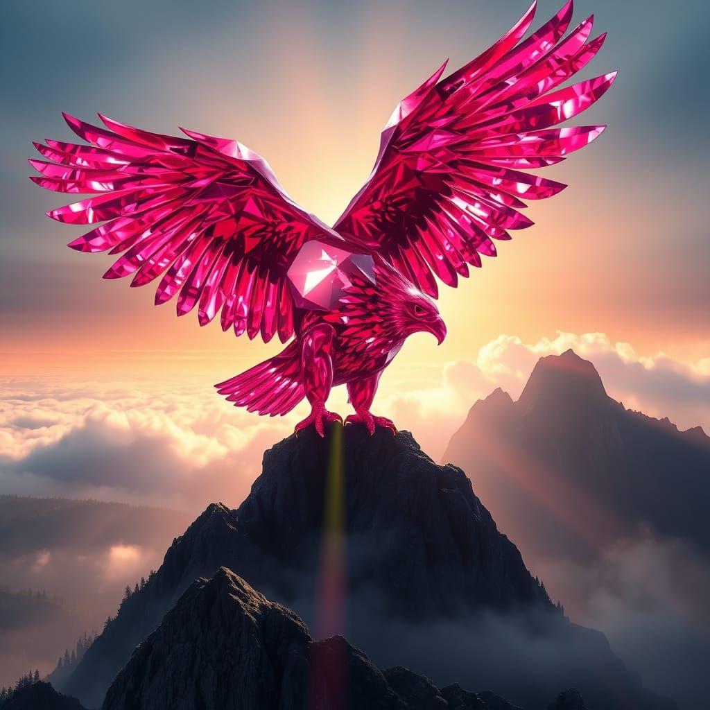 Ruby Eagle Gem on Misty Mountaintop