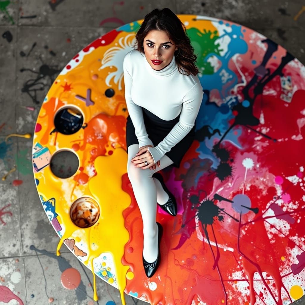 Curvy Athlete Sits on Vibrant Artist's Palette