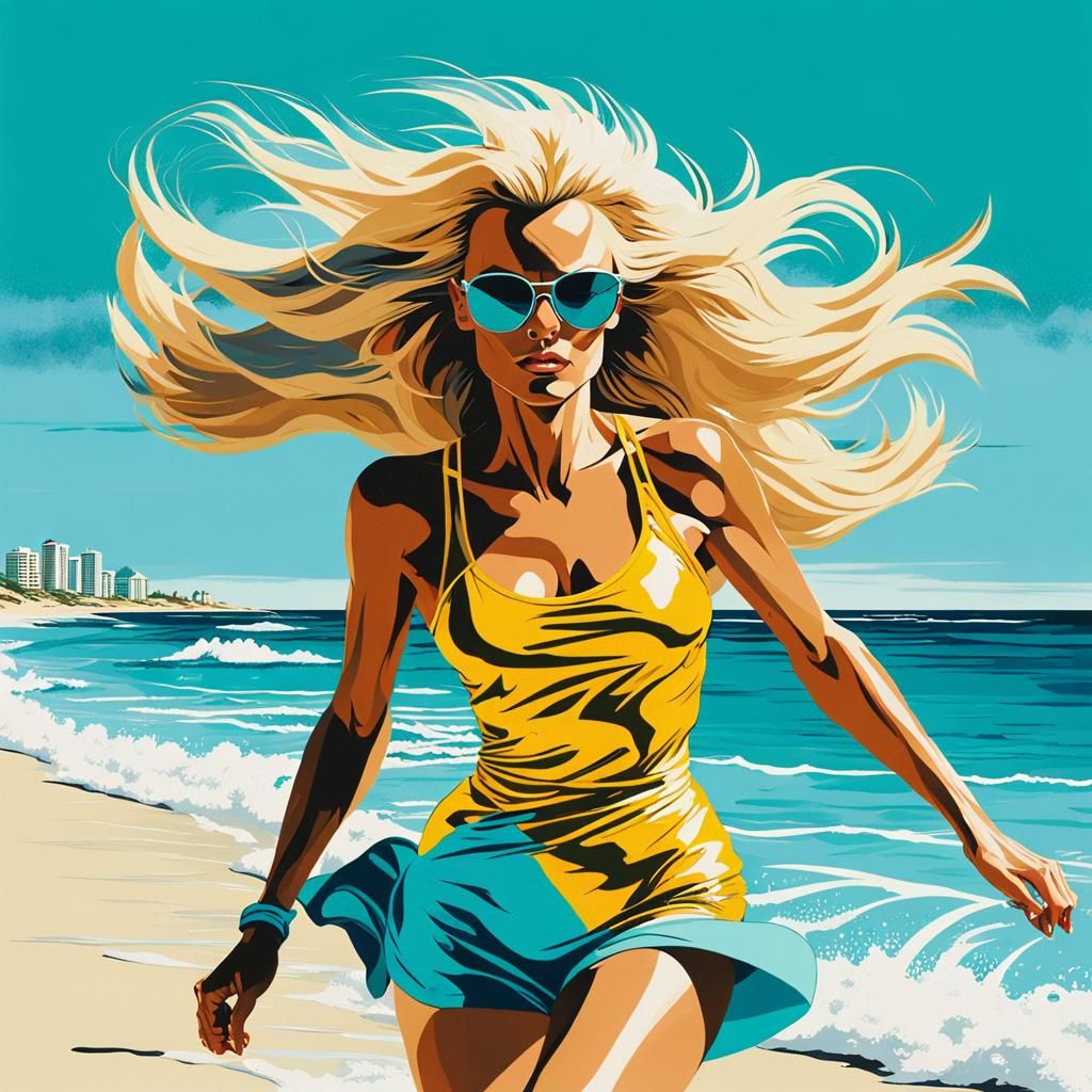 Woman Running on Beach in Nagel and Moyer Style