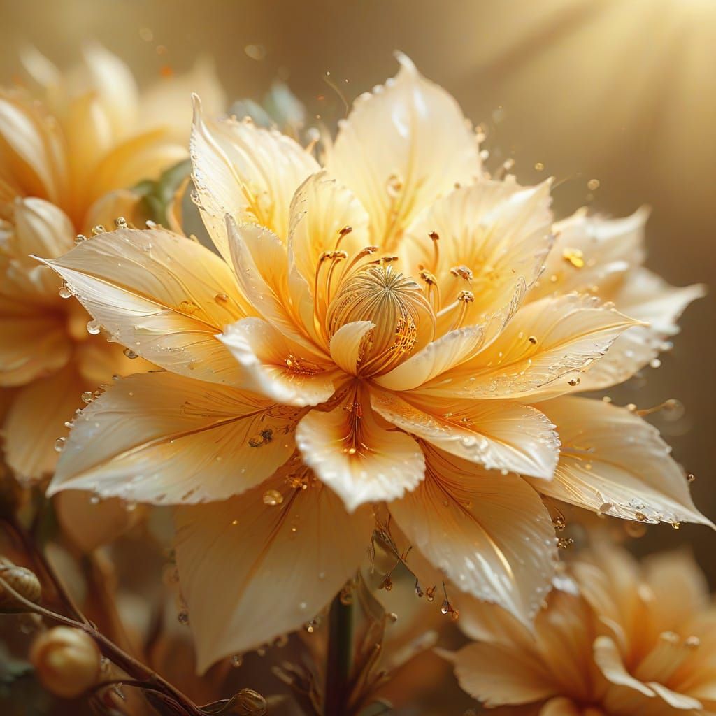 Surreal Fractal Bloom Radiates Warm, Golden Light in Hyper-R...