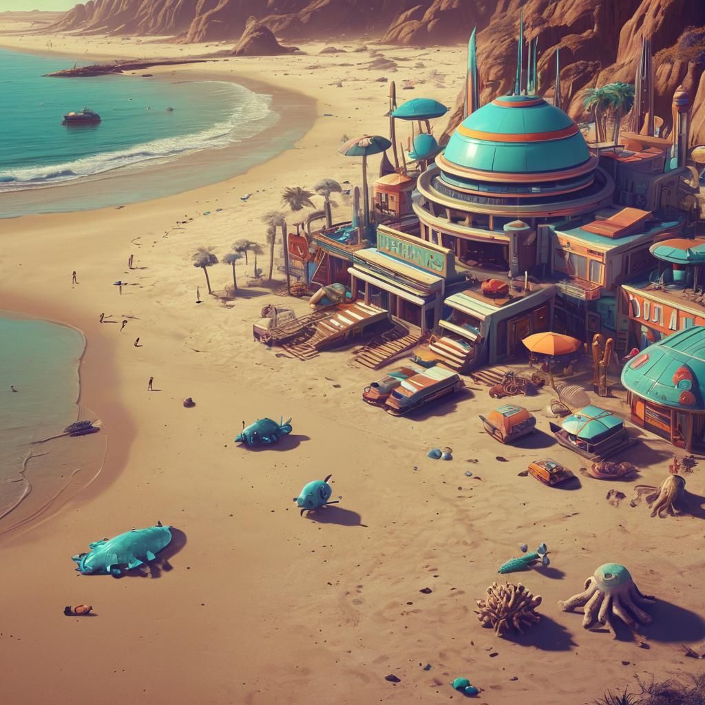 Retro-Futuristic Seaside Resort on Alien Planet