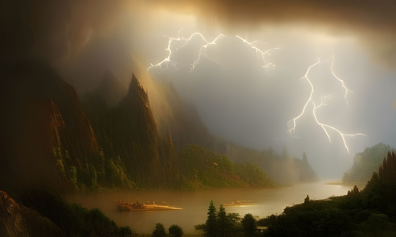 Dramatic Cliffside Storm in Digital Painting Style