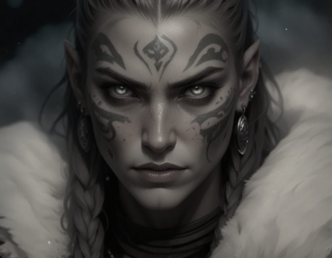 Strong Female Goliath Barbarian with Tribal Tattoos and Fier...