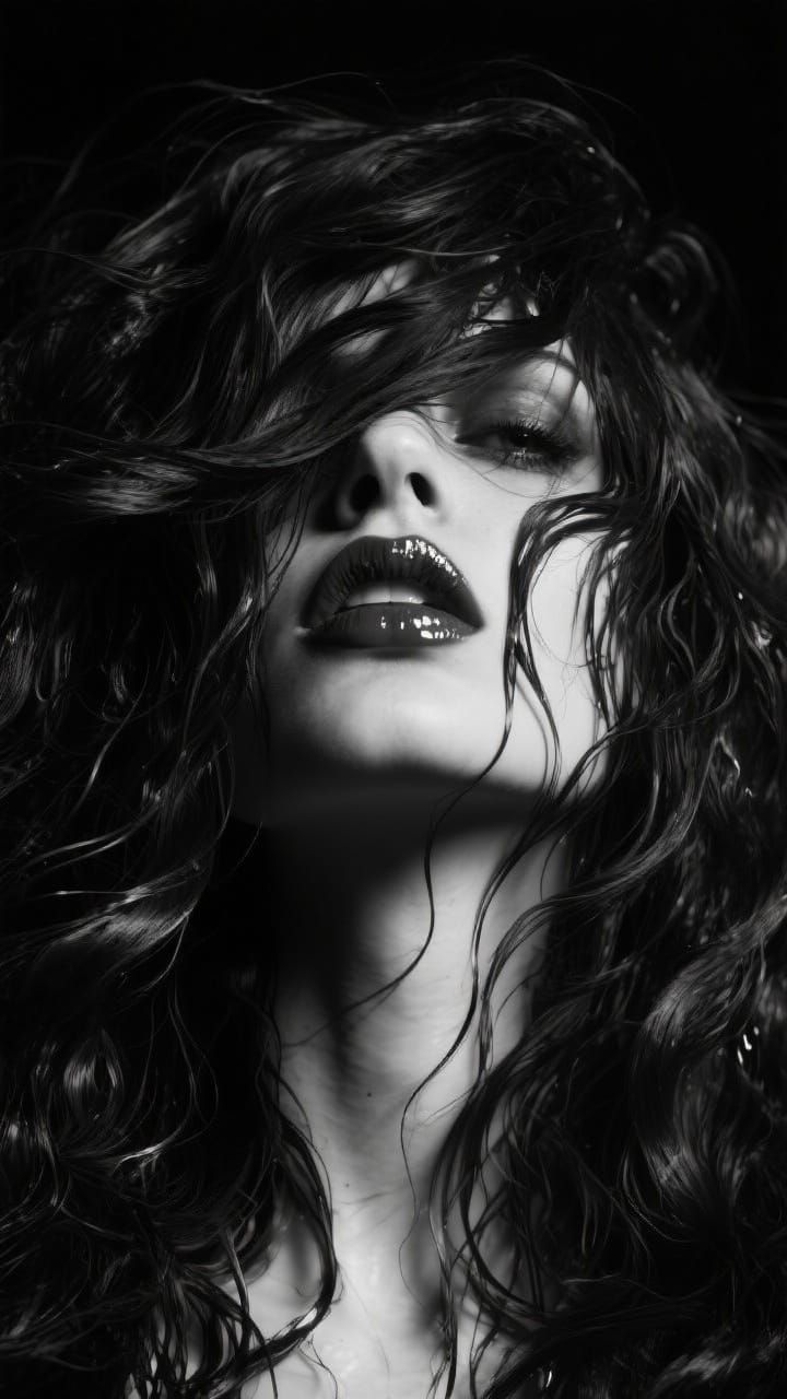 Expressive Portrait of Woman in Black and White