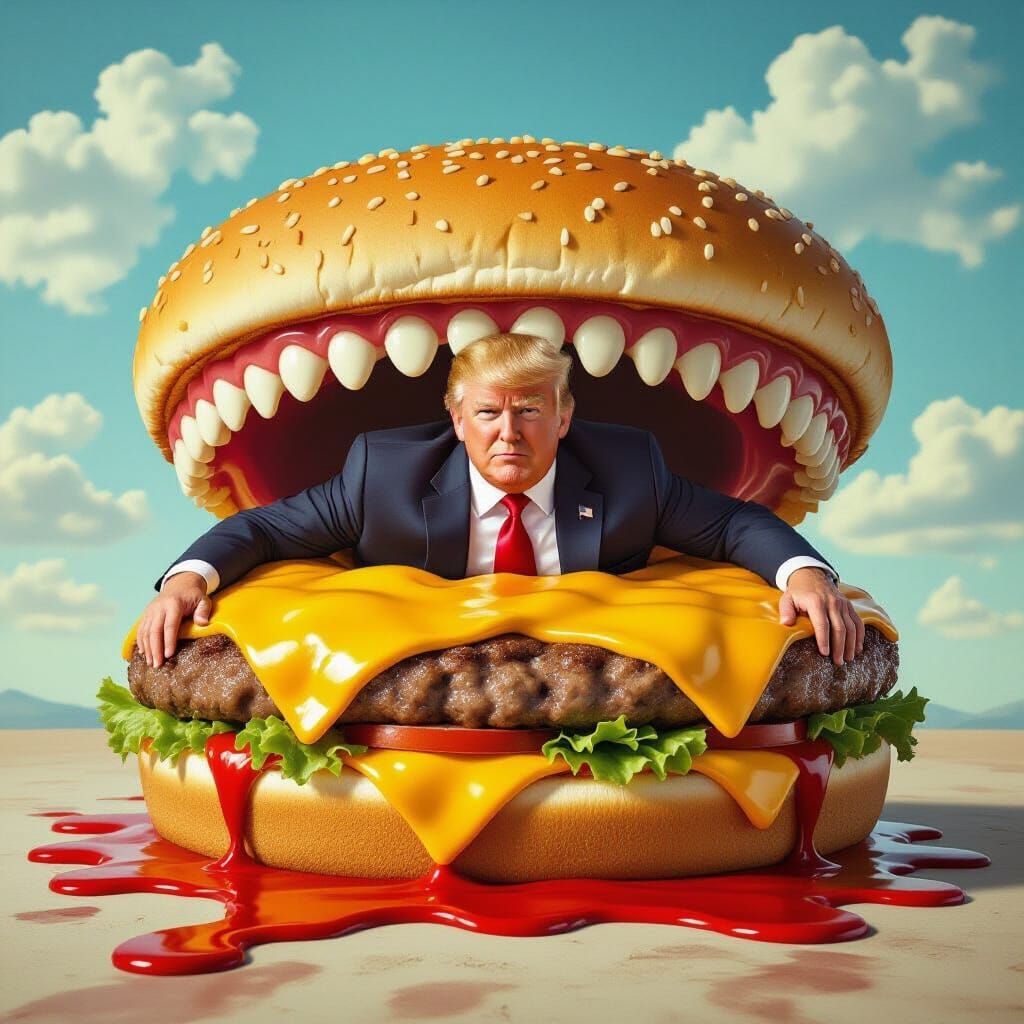 Surreal Cheeseburger Escape Inspired by Dali and Magritte